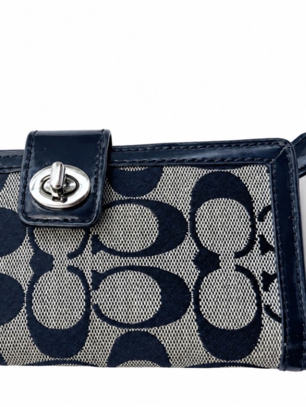 Coach Signature Park Turnlock Continental Navy Blue & Gray Rectangular Wallet - Picture 10 of 11